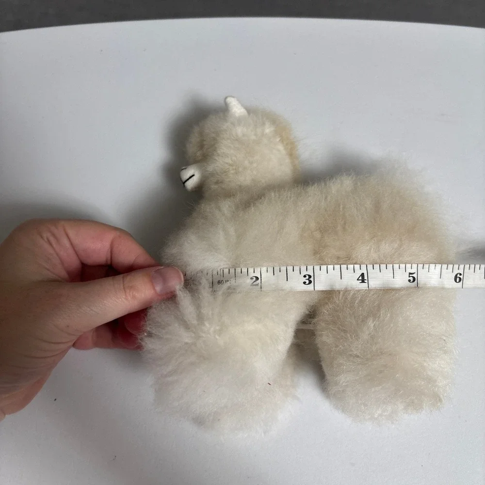 Alpaca Real Fur Figurine Handmade Peru Boho Soft Llama Cream Beige Baby Decor